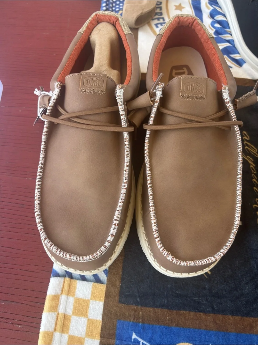 Hey Dude Men's Casual Slip-On Loafers in Brown with Orange Lining